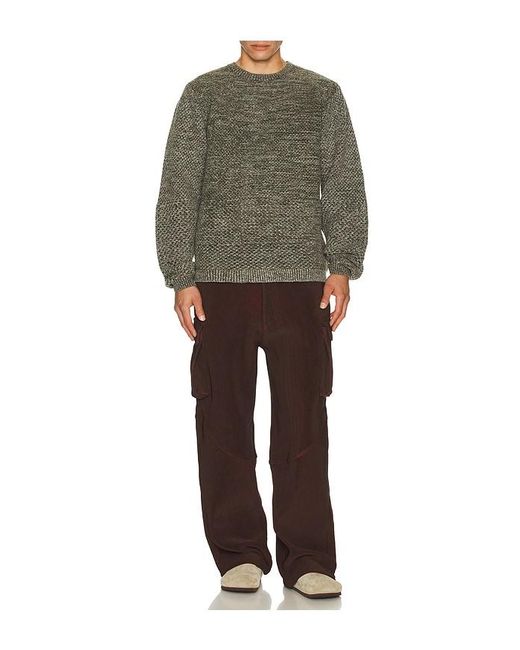 Isa Boulder Green Solid Crochet Crewneck Sweater for men