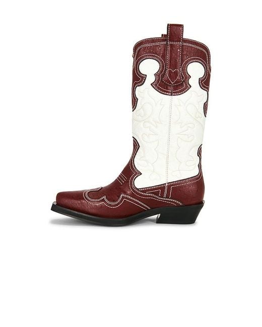 Ganni Brown Mid Shaft Embroidered Western Boot