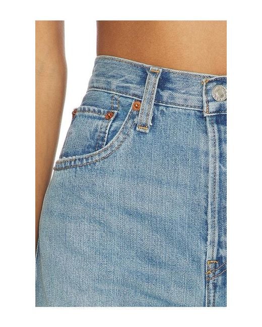 Re/done Blue High Rise Wide Leg Cuff Jeans