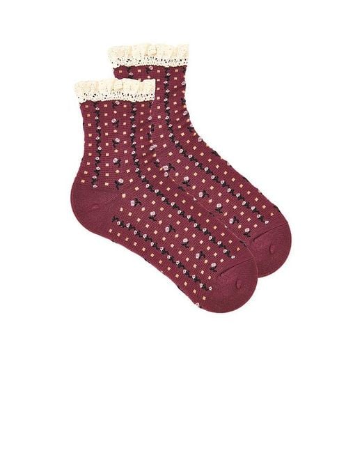 Free People Red Rosebud Waffle Knit Ankle