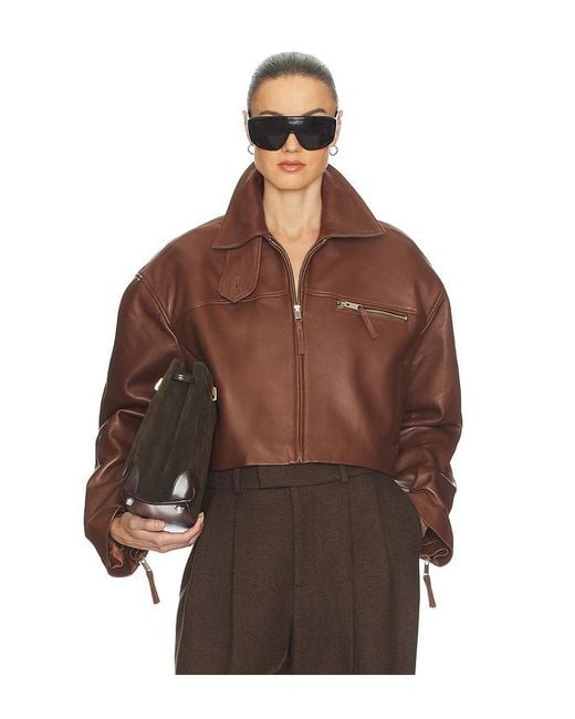 Helsa Brown The Leather Oversized Moto Jacket