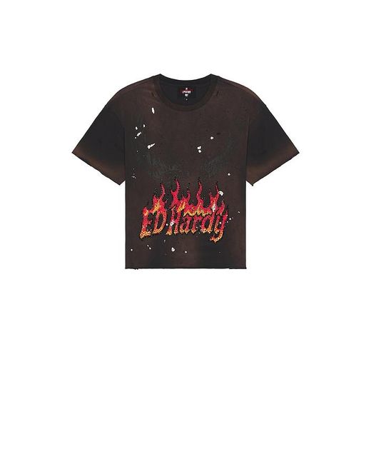 Ed Hardy Black By Appointment Only Eagle Flame Cropped Boxy Tee for men