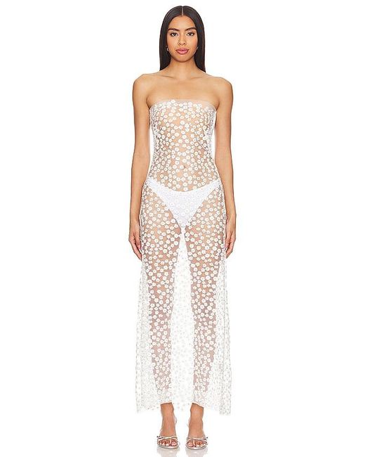 Sid Neigum White Sheer Floral Embroidered Strapless Dress