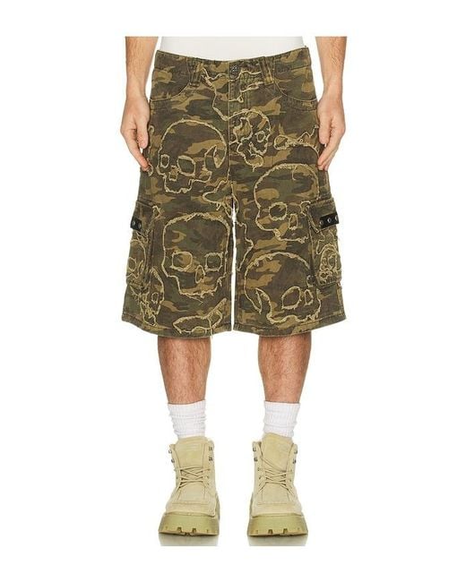 Affliction Green Skull Camo Shorts for men
