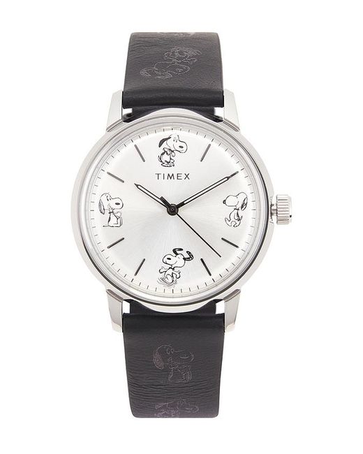 Timex Black Automatic Peanuts Sketch Leather Strap Watch for men