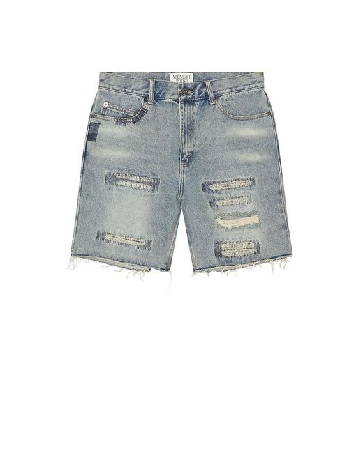 MIDNIGHT RODEO Blue Distressed Denim Shorts for men