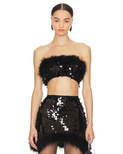 OW Collection Black Virgo Sequin Feather Top