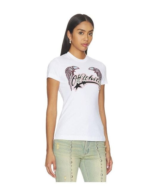Off-White c/o Virgil Abloh White Swarovski Double Eagle Slim Tee