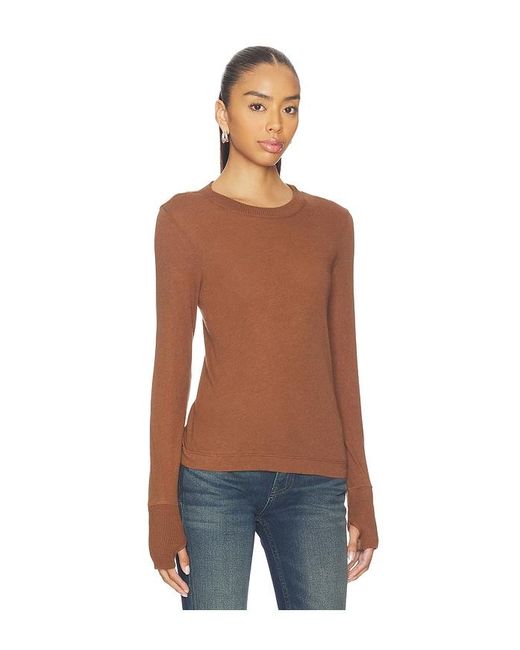 Enza Costa Blue Cashmere Easy Cuffed Crew Top