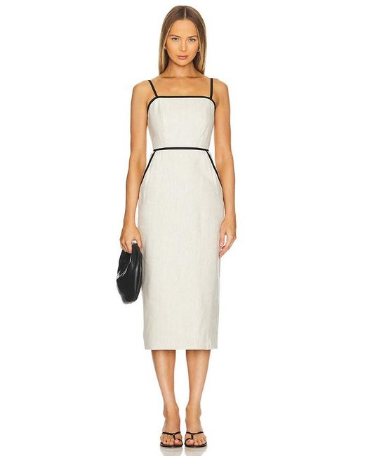 MILLY White Amara Linen Contrast Midi Dress