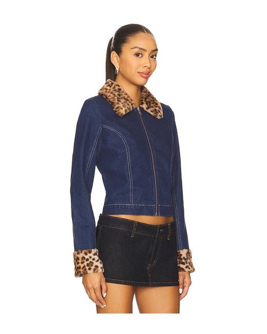 Central Park West Blue Gia Denim And Faux Fur Jacket