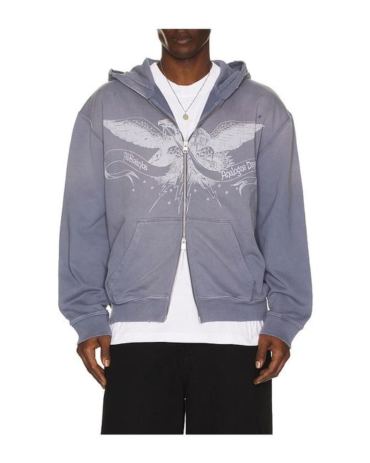AllSaints Blue Aeterna Zip Through Sweater for men