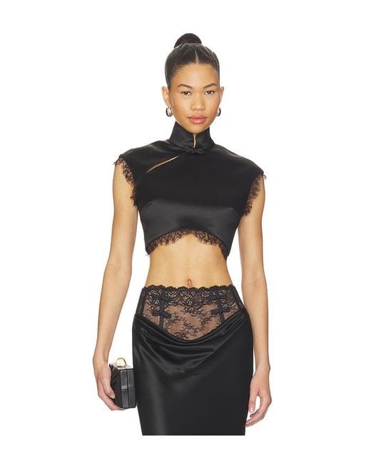 SAU LEE Black Lila Satin Top