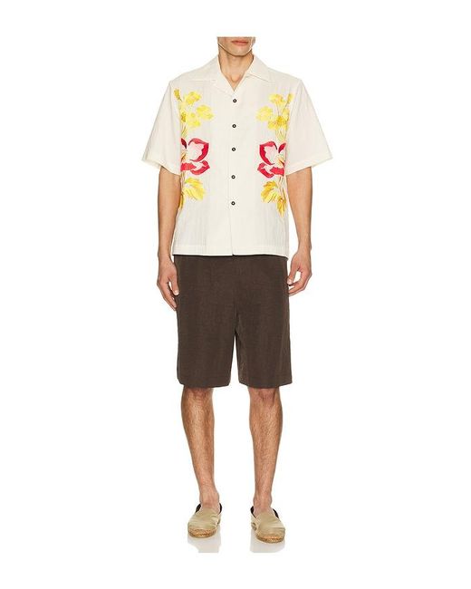 Commas White Embroidered Peonies Bowling Shirt for men