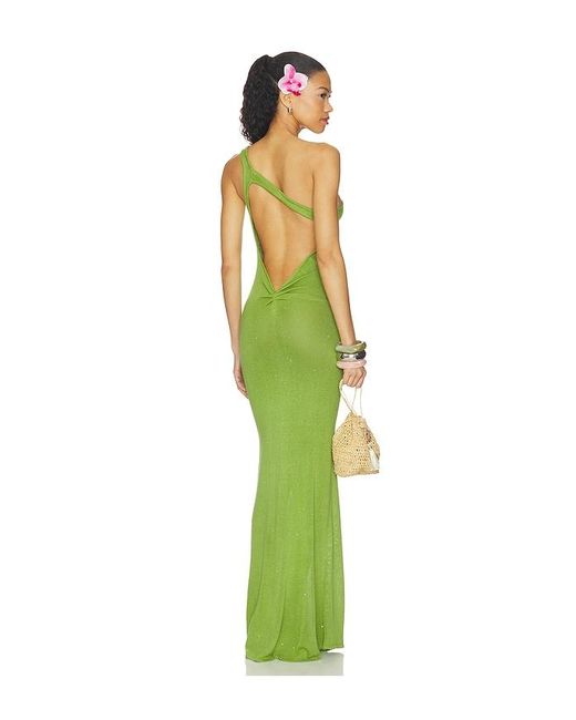 Runaway the Label Green Diana Asymmetric Neck Maxi Dress