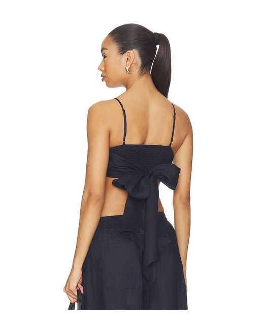 Susana Monaco Blue Solid Linen Tie Back Top