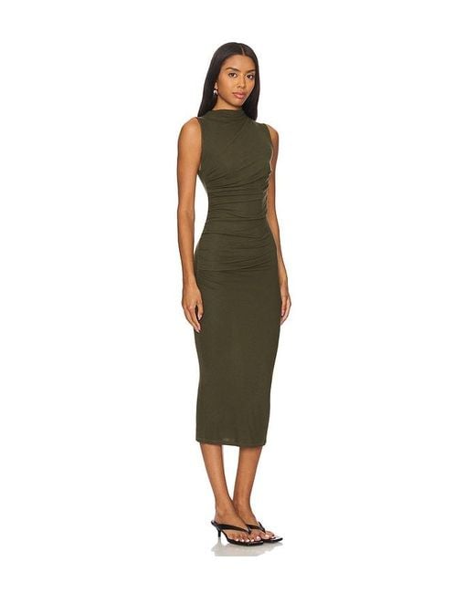 Enza Costa Green Silk Knit Sleeveless Twist Midi Dress