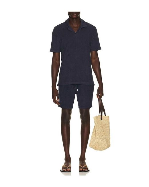 Frescobol Carioca Blue Augusto Terry Cotton Blend Shorts for men