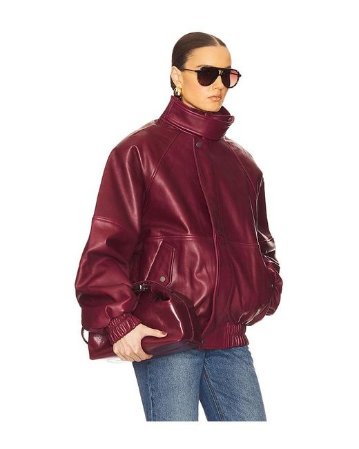 Helsa Red The Oversized Leather Bomber