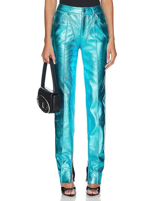 LAQUAN SMITH Blue Leather Tapered Pant