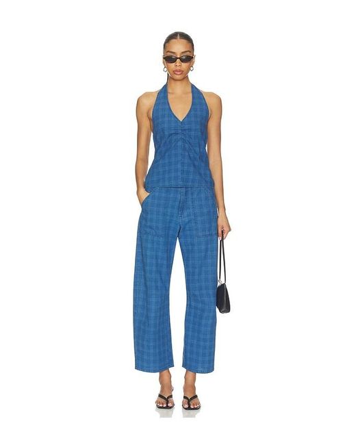LNA Blue Cross Creek Plaid Pant