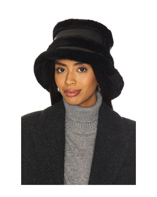 Jocelyn Black Faux Mink & Leather Bucket Hat