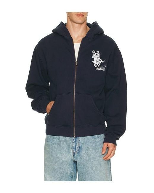 One Of These Days Blue Barbed Zip Up Hoodie for men