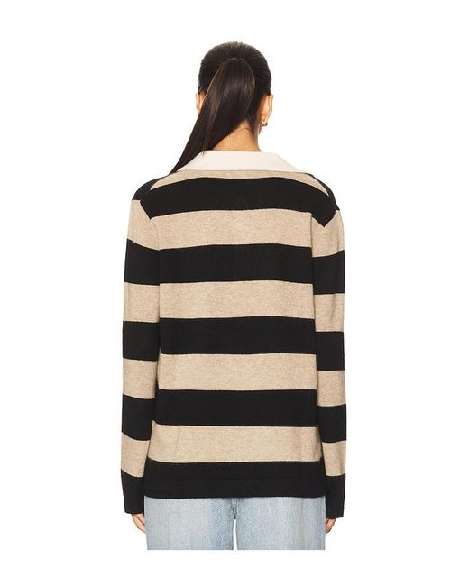 White + Warren Black Cashmere Rugby Stripe Polo