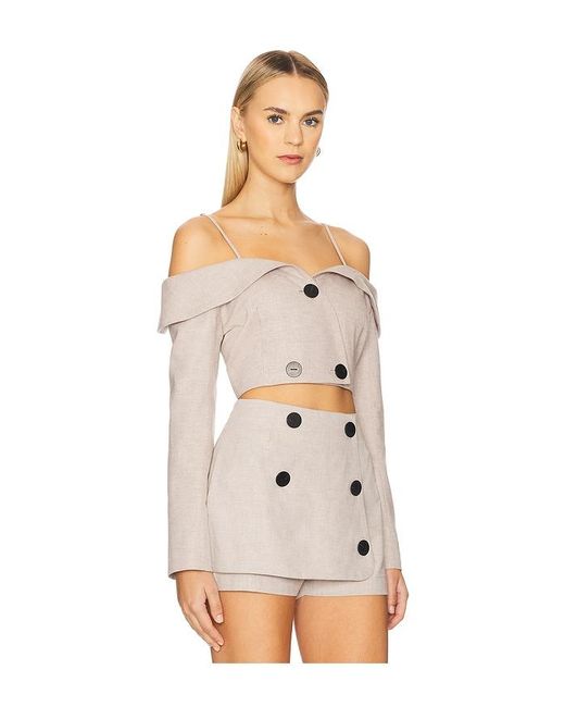 Matthew Bruch Natural Off Shoulder Double-Breasted Top