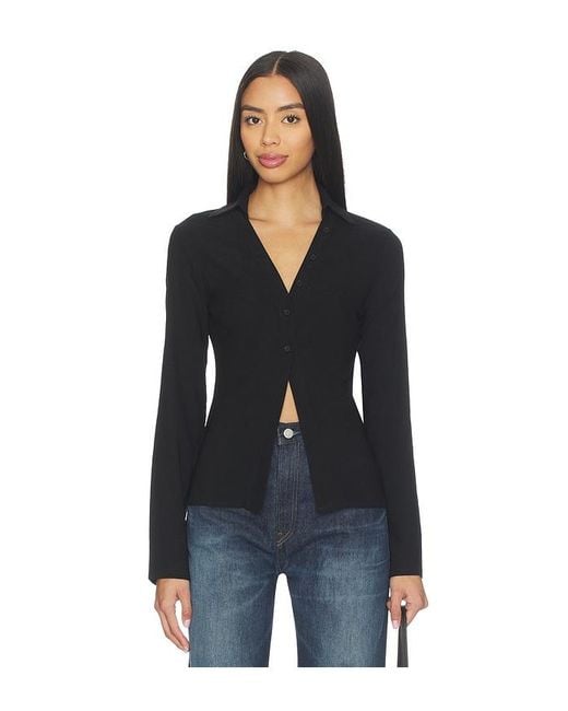 ALL THE WAYS Black Madeline Button Front Top
