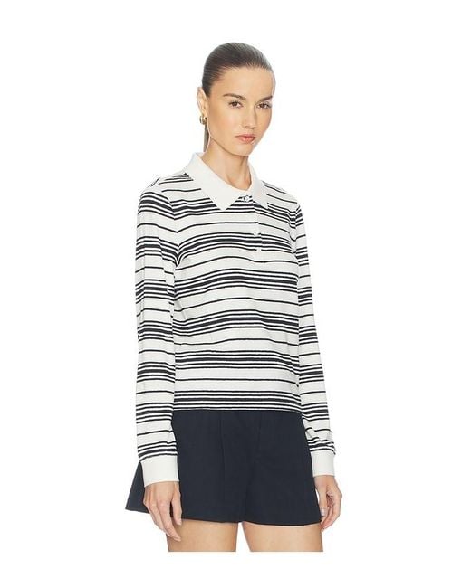FRAME Blue The Striped Long Sleeve Polo