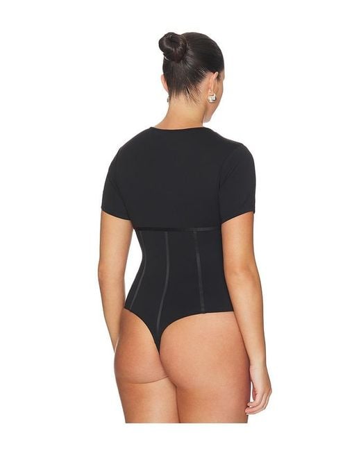 GOOD AMERICAN Black Weightless Scuba Corset Bodysuit