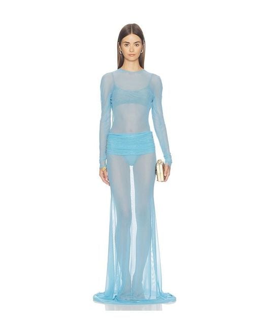 SIDERA Blue Nerea Long Sleeve Backless Bodysuit