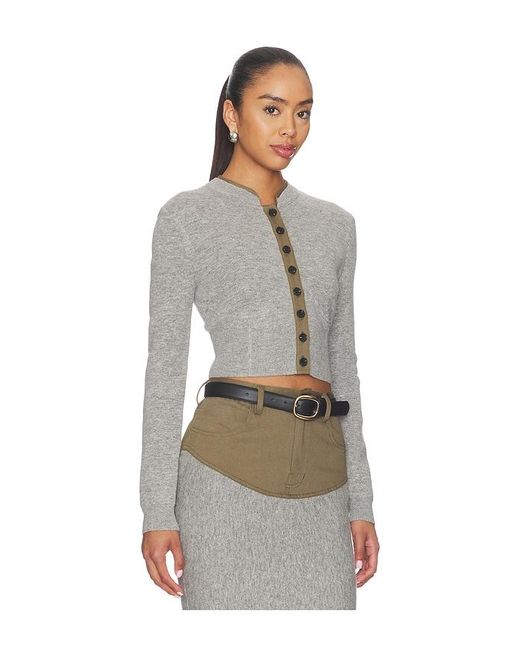 Self-Portrait Gray Contrast Placket Cardigan