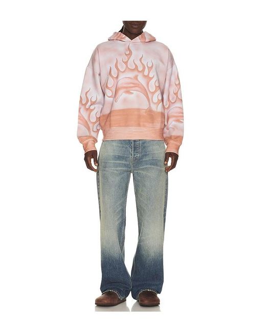 JUNGLES Pink Flaming Dolphin Airbrush Hoodie for men