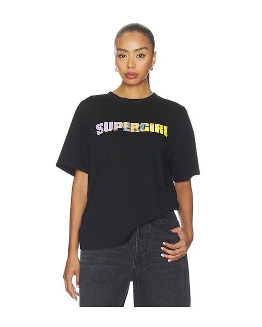 David Koma Black Supergirl Print Short Sleeve T-Shirt