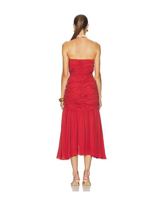 Balmain Red Shell Detail Draped Crepe Long Dress