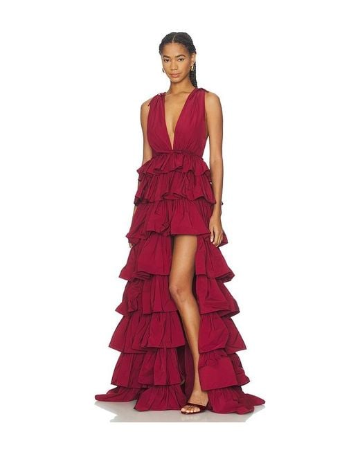 AKNVAS Red Henriette Ruffle Gown