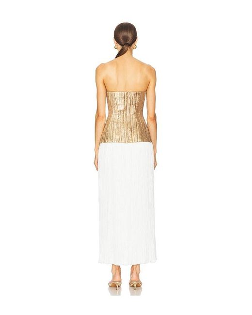 Prabal Gurung White Strapless Straight Neck Sequin Dress W/ Plisse Skirt
