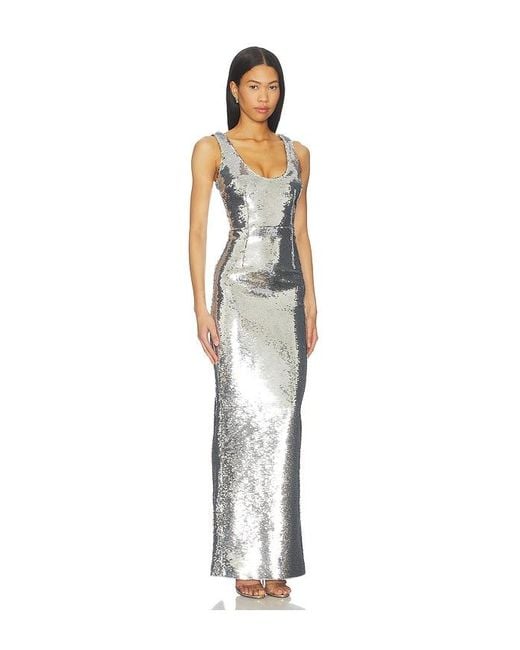 The New Arrivals Ilkyaz Ozel White Manu Sequin Maxi Dress