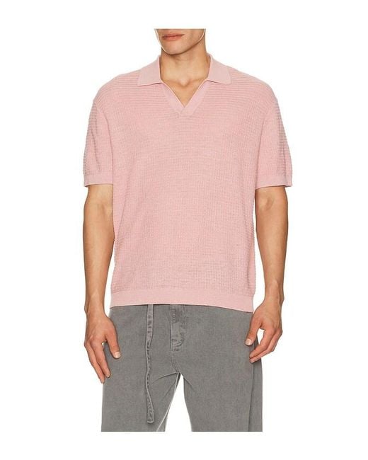 Theory Pink Brenan Pacific Linen Polo for men