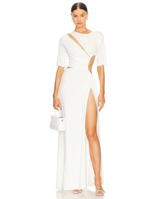 Sid Neigum White Gathered Slit Maxi Dress