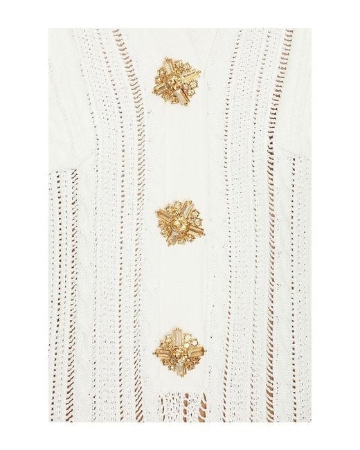 Self-Portrait White Pointelle Knit Midi Dress