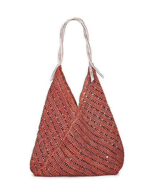 Flora Bella Red Panama Crochet Raffia And Leather Tote Bag
