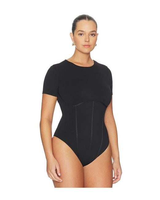 GOOD AMERICAN Black Weightless Scuba Corset Bodysuit