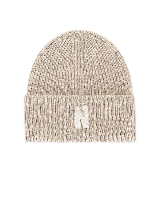 Norse Projects Natural Merino Lambswool Rib N Logo Beanie for men