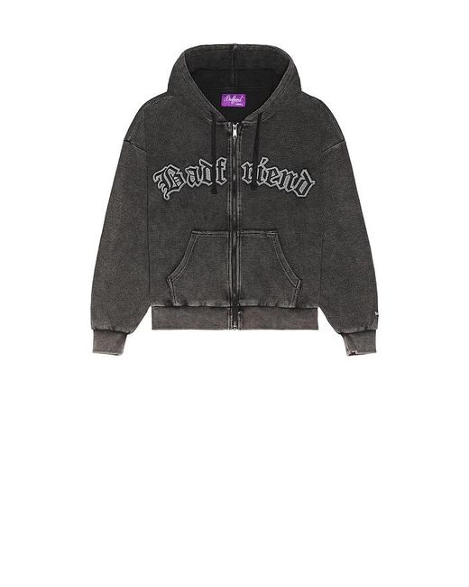 Badfriend Black Waffle Knit Full Zip Hoodie for men