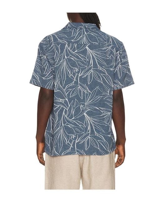 Marine Layer Blue Jacquard Linen Resort Shirt for men
