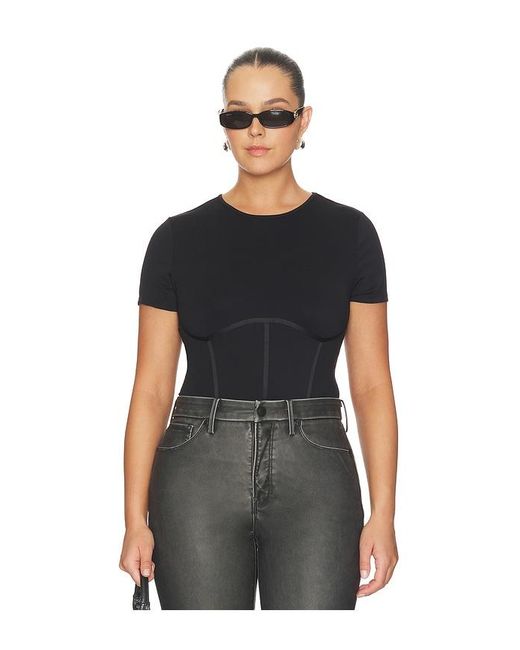 GOOD AMERICAN Black Weightless Scuba Corset Bodysuit
