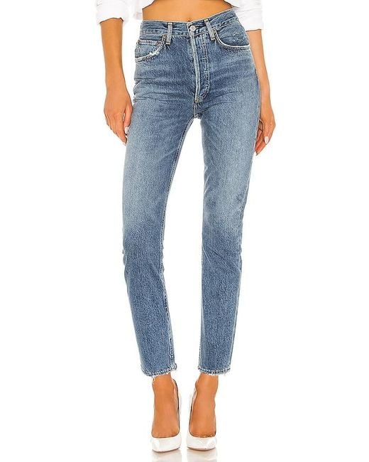 Agolde Blue Riley High Rise Straight Crop Jeans